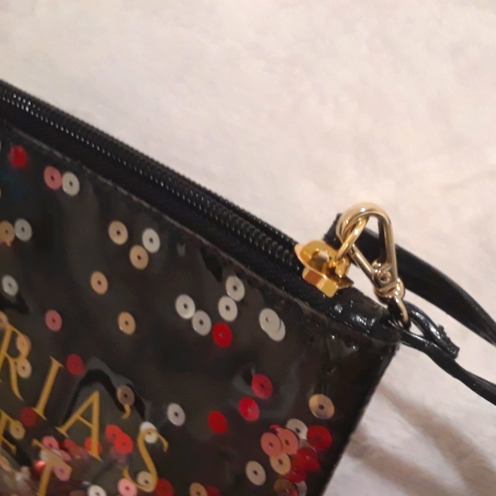 Victoria's Secret Floating Sequins Black Pink Red Gold Wristlet/Clutch NWOT - Picture 4 of 6